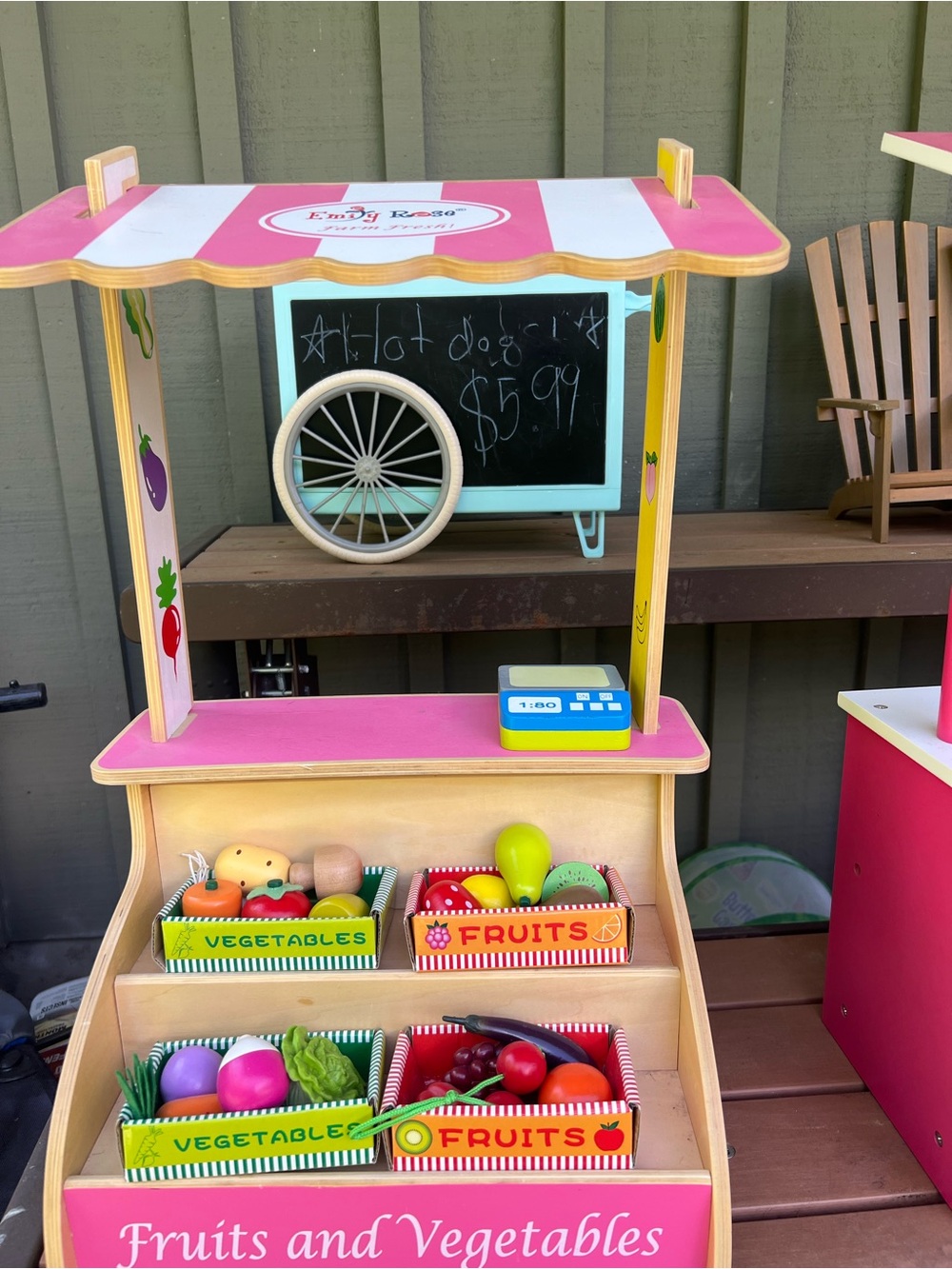 Wooden Fruits and Vegetables Play Market Stand - 18” doll